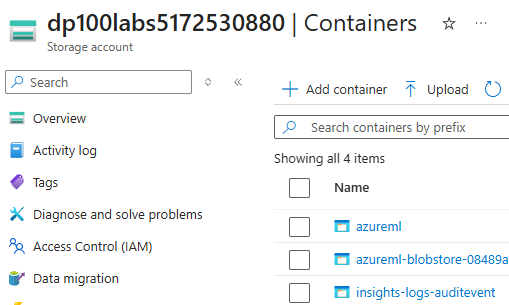 workspace blobstore in azure portal