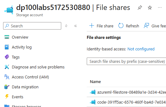 workspace filestore in azure portal