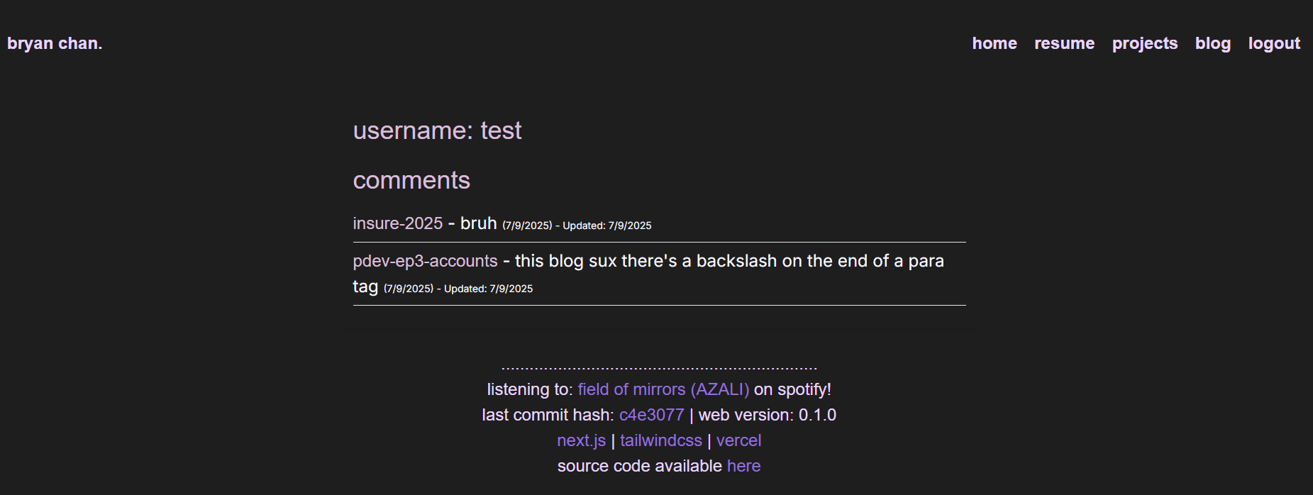 profile page
