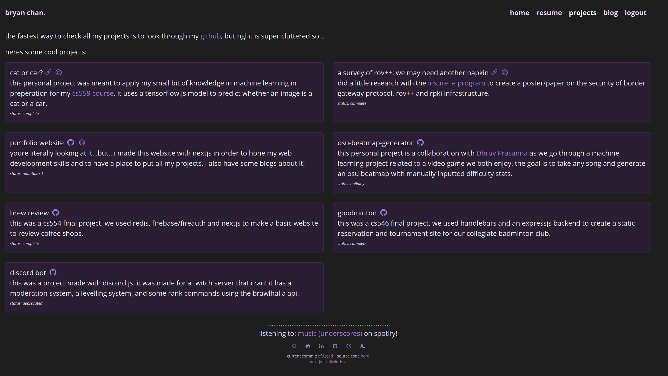 The updated projects page with icons